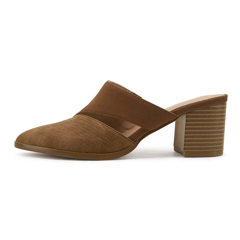 Syktkmx Womens Cutout Backless Chunky Stacked Mules Slip On Closed Toe Scale Heeled Sandal Shoes - Image 4